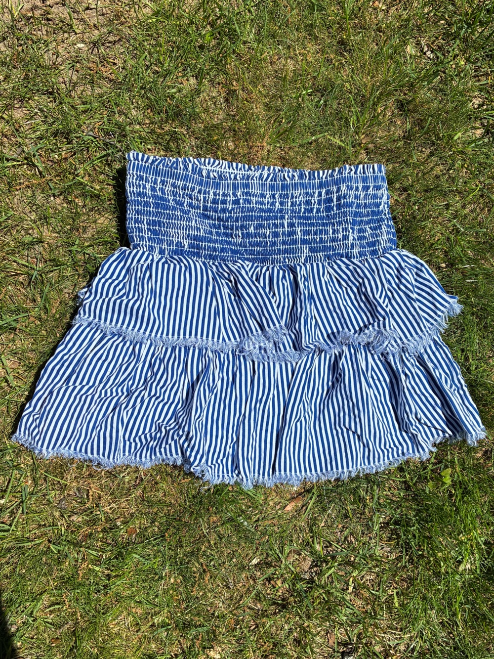 Aerie Women’s Small Blue & White Striped Tiered Mini Skirt
